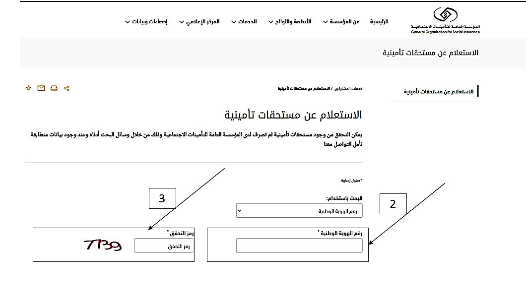 الاستعلام عن مستحقات مالية برقم الهوية التأمينات 